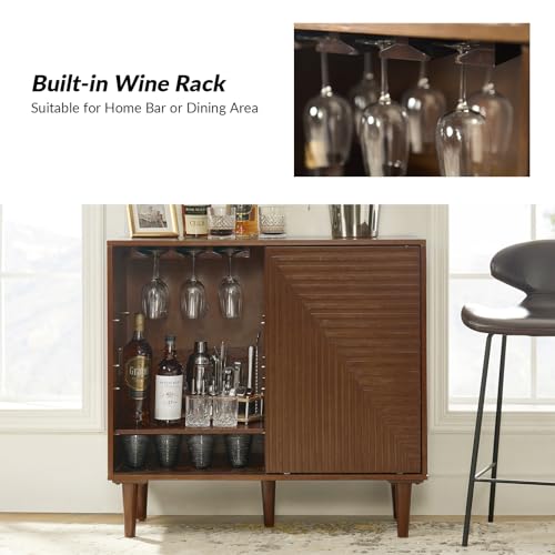 HULALA HOME Mid-Century Modern Accent Cabinet with Wine Rack - Durable Natural Oak & Handcrafted Walnut Finish