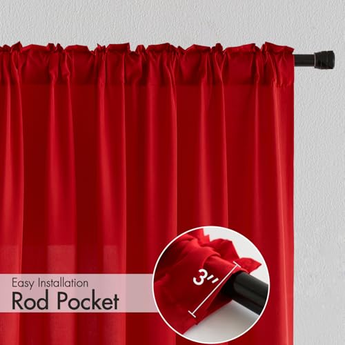 Image of MIULEE Red Semi Sheer Privacy Curtains Drapes 2 Panels 52W x 72L | Semi sheer privacy, non-see-through, light filtering, fits kitchen, bathroom, bedroom