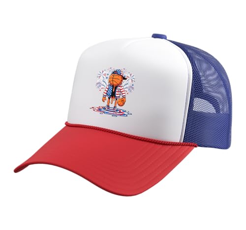 Melting Basketball USA Flag Player Fireworks Hoops 4th July Trucker