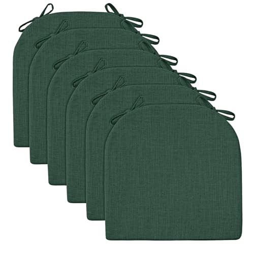 Image of Wellsin Chair Cushions for Dining Chairs 6 Pack - Kitchen Chair Cushions with Ties and Non-Slip Backing - Dining Chair Pads 16 inchX16 inchX2 inch, Dark Green