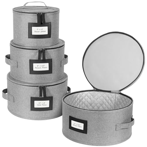 BALEINE China Storage Containers, Hard Shell Case for Organizing, Stackable Moving Storage Box with Felt Plate Dividers for Dishes, Glasses, Mugs (Plate Set)