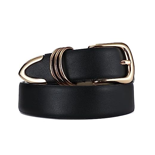 RISANTRY Women's Black Belts with Gold Buckle Elegant Leather Waist Belt Ladies Belts for Jeans Dress & Casual Wear
