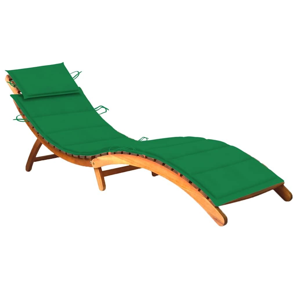 Leżak z litego drewna akacjowego z poduszką i poduszką pod głowę, składany leżak relaksacyjny do ogrodu, na taras, balkon lub basen, ergonomicznie wygięty kształt, obciążenie do 110 kg