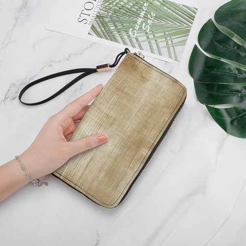 Light Wooden Texture PU Leather Clutch Long Bifold Wallet, Coin Purse Credit Pass Case, Durable Card-Holder Money Storage for Women Men4