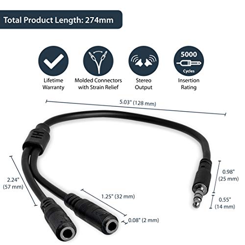 StarTech.com MUYHSMFF Adattatore per cuffie con prese separati per cuffie e microfono, Connettori da 3.5mm (1 Maschio e 2 Femmina)