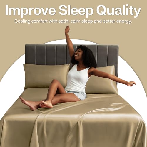 Image of MR&HM Satin Pillowcase for Hair and Skin, Silk Satin Pillowcase 2 Pack, Standard Size Pillow Cases Set of 2, Silky Pillow Cover with Envelope Closure (20x26, Golden Bronze)