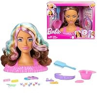 Barbie Doll Styling Head, Dark Brown Hair with 20+ Hair Styling Accessories Including Star & Butterfly Color Change Hair Clips, JFG82
