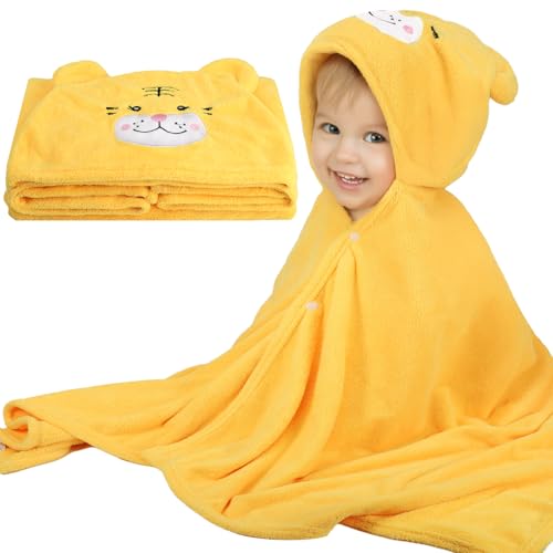 Image of Toddler Bath Towel, Baby Hooded Towel, Ultra Absorbent Soft Shower Towel, Unisex Baby Bath Towel, Baby Towels with Hood for Kids Boys Girls, 27.5 inch x 55 inch (Yellow-Tiger)
