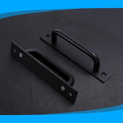 Image of 2 Pack Barn Door Handles Black 5 inch Hole 5.82 Inch Long Center Gate Handle Zinc Alloy Cabinet Handles Door with Plate Black Sliding Doors Handle for Kitchen Bathroom Closet Cabinet Pocket Doors