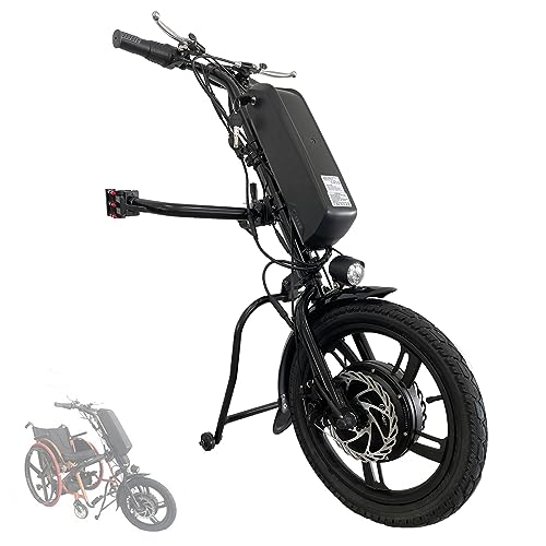 500W Handbike Eléctrica para Silla de Ruedas, Acople Motor para Silla de Ruedas, Convertir Silla de Ruedas Manual en eléctrica con la luz Delantera, 16AH Batería, 16 pulgadas