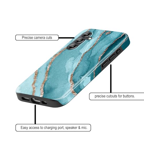 Image of COLORflow Back Cover Compatible with Samsung Galaxy A14 5G / 4G | Beautiful Blue Marble Golden Stripes | Designer Printed Glossy Armoured Bumper Back Cover Compatible with Samsung Galaxy A14 5G / 4G