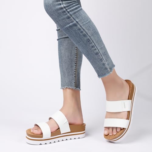 Image of Yozuru Womens Platform Sandals with Arch Support Slip on Slides Comfortable Summer Beach Sandals Cork Footbed Cushion Wedge Sandals for Women