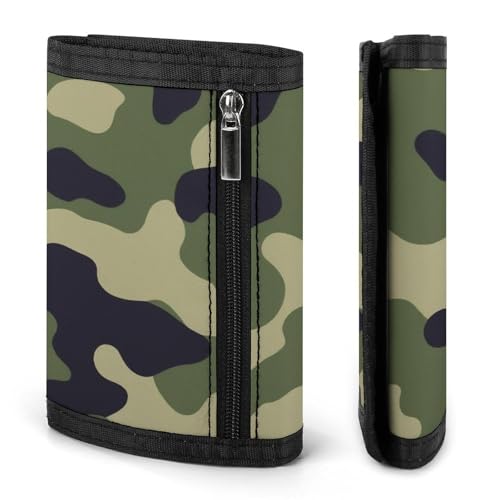 Men's Trifold Wallet Green Camo Army Camouflage 3D Print Stylish Polyester Coin Purse With ID Credit Card Slots And Key Ring Slim Cards Holder for Women3