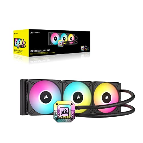 Corsair iCUE H150i ELITE CAPELLIX XT Refroidisseur de CPU Liquide - Trois Ventilateurs AF120 RGB ELITE - Radiateur 360mm - Intel® LGA 1700, 1200, 115X, 2066, AMD® AM5, AM4 -Noir