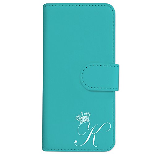 sslink HUAWEI P30 ファーウェイ 対応 手帳型 スマホ ケース クラウン イニシャル 「K」 白文字 (ブルー) アルファベット ロゴ エンブレム ダイアリータイプ 横開き カード収納 フリップ カバー スマートフォン