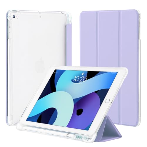4UBonLife Funda para iPad 9,7 Pulgadas 6.ª/5.ª Generación 2018/2017 con Portalápiz, para iPad Air 1/ Air 2 Protectora Cover de TPU Carcasa Delgada Ligera Posterior Translúcido Cubierta, Púrpura Claro