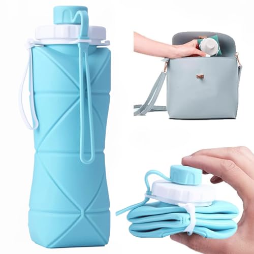 Oligitdi Folding Silicone Water Bottle Sports Water Bottle Outdoor Travel Portable Water Cup Running Riding Camping Hiking Kettle - 600 Ml - Blue