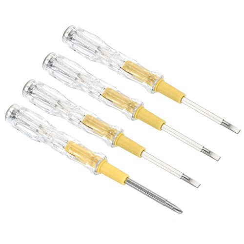 PATIKIL Voltage Tester AC 150-500V PH1 Contact Electrical Detector Slotted and Phillips Screwdriver with Neon Tube, Clear Yellow, 4pcs