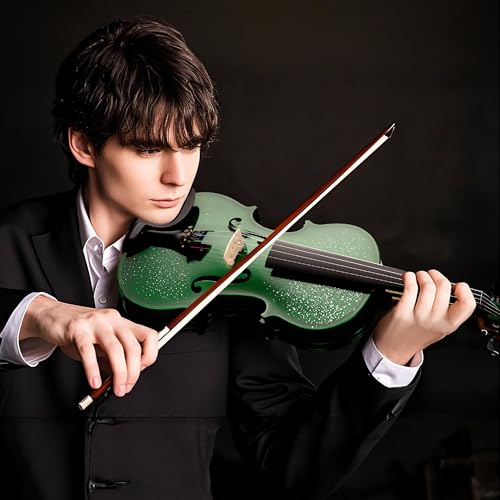 Image of Poseidon Violin for Beginner, Full Size Violin Set for Kids Student with Hard Case, Extra 4 /4 Strings Set, Violin Bow, Horse Bridges, Rosin, Shoulder Rest, Clip-on Tuner, Manual - Green Glossy