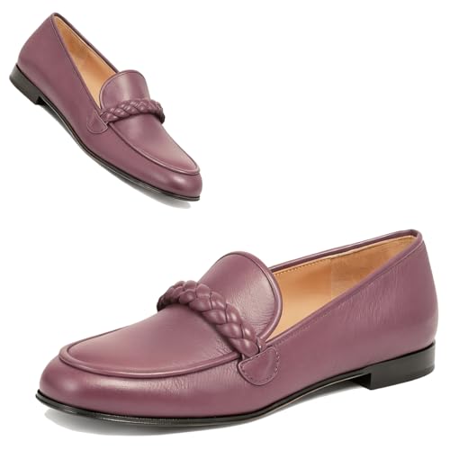 Image of MOOMMO Women Comfortable Suede Loafer Flats Round Closed Toe Slip On Penny Loafers Knitted Strap Oxford Loafer Shoes for Office Ladies Work Daily Casual Club Driver Flats Spring Elegant 4-11 M US