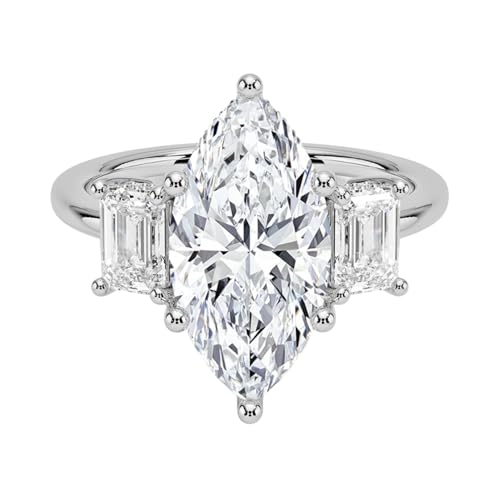 3CT Marquise Cut Lab Grown Diamond Luxe Three Stone Engagement Ring For Her