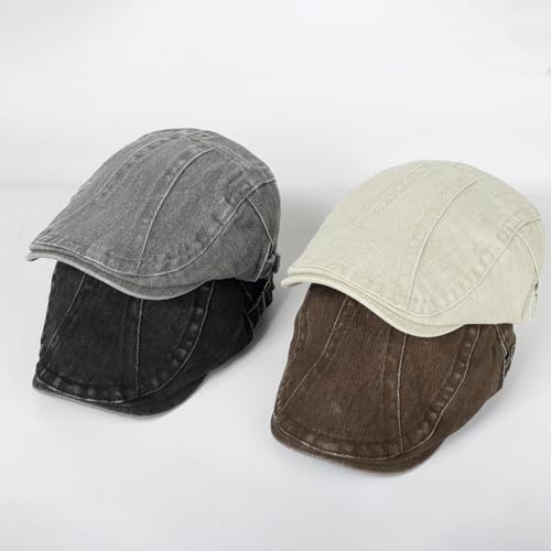 Image of 3Pcs Men's Newsboy Caps Cotton Cooling Hat Adjustable Flat Cap for Men