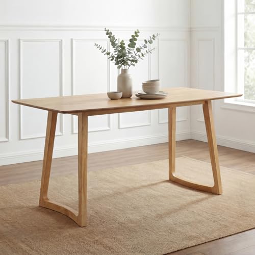 Image of HNY 63'' Rectangular Wooden Dining Table, Farmhouse Kitchen Table for 4 to 6, Mid Century Modern Dinner Table for Breakfast /Dining Room /Restaurant /Living Room, Oak