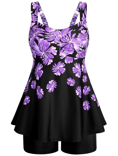HUSKARY Bathing Suit for Women Over 60 Tankini Two Piece Athletic Bathing Suits Tank Tops with Board...