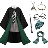 [Yi-gog] ハロウィン コスプレ ローブ魔法ローブ 大人用 子供用 衣装ローブ 眼鏡 ネクタイ 杖5点セットコスチューム 男女共用 Cosplay パーティー 変装 文化祭 学院風 漫遊展