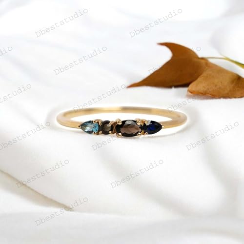 Vintage Smoky Quartz, Sapphire And Aquamarine Bridal Wedding Engagement Ring Art Deco Family Birthstone Ring Birthday Gift For All Family2