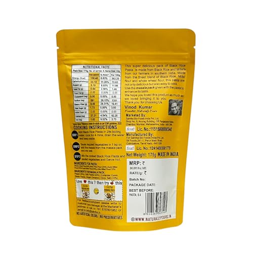 Image of Naturally Yours Black Rice Macaroni Pasta | Millet & Whole Wheat | High Protein, No Maida, Not Fried | No Onion No Garlic, Jain Friendly | Ready in 5 Minutes | 175g Pack