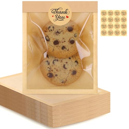 120 Pack Cookie Bags with Seal 5.1x7.5 Inch Self Sealing Paper Bakery Bags with Window Heat Sealable & Grease Resistant To Go Sleeves for Donuts Scone Brownie Snacks