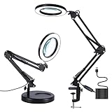 YOCTOSUN Magnifying Lamp with Base Stand and Clamp, 5-Diopter Real Glass Magnifier, 3 Color Modes...