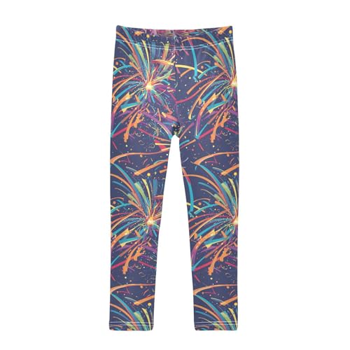 Firework Pattern Kids Girl's Leggings Comfortable High Waisted Athleisure Pants Gym