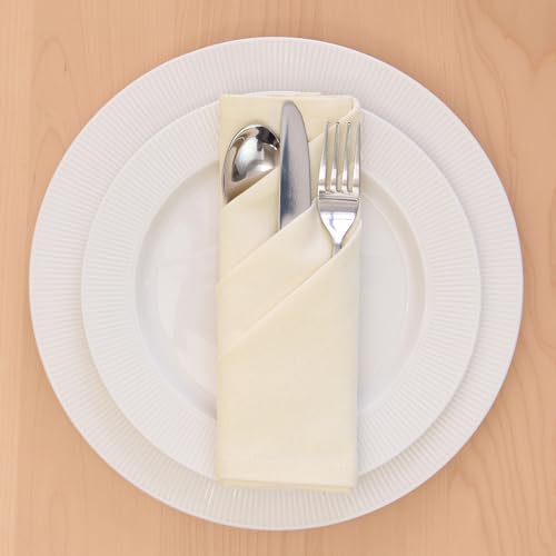 Encasa XO Cotton Napkins for Dining Table | Set of 12, Size 43x43 cm | Machine Washable Reusable Table Napkin, Soft & Absorbent, Elegant Table Decor for Kitchen, Hotels, Party - Natural