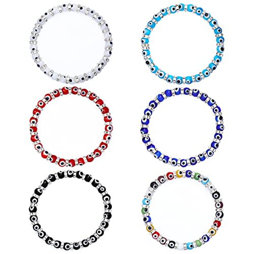 Hicarer 6 Pieces Evil Eye Bracelet Bracelets Turkish Glass Bead Jewelry Protection Amulet Lucky for Women Men
