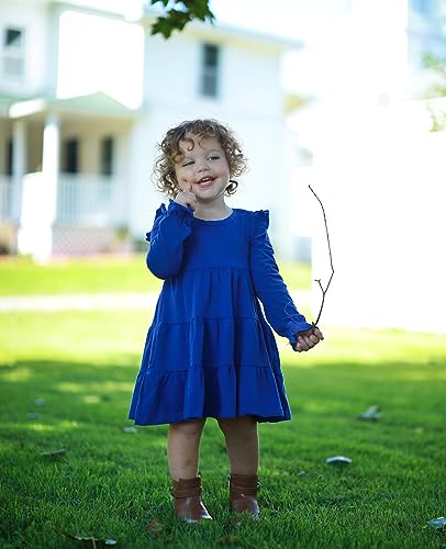 Vieille Toddler Girls Cotton Dress Long Sleeve Ruffle Dress Kids Solid Casual Clothes for 2-8 Years4