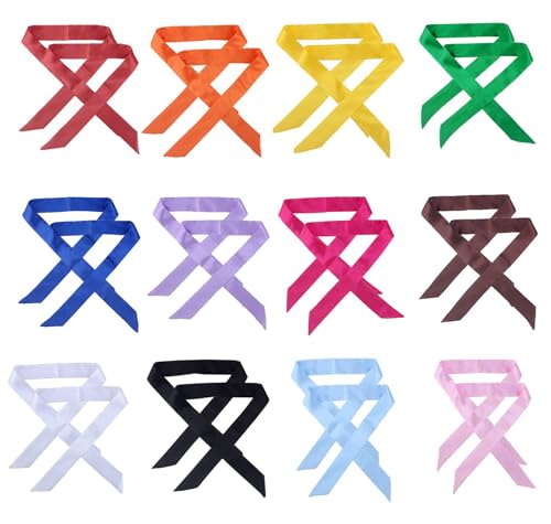 CHUNG 20/24/25 Pcs Skinny Neckerchief Hair Scarf Headband Handbag Handle Wrap Ribbon Tie for Women Fashion Decoration, 12 Pairs Solid Color, 39.3inch/100cm
