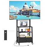 OYRREU Soporte TV Ruedas con Enchufes para Televisores de 32 a 75 Pulgadas, Negro