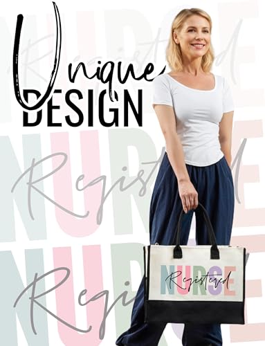 Image of InnoBeta Registered Nurse Gifts Canvas Tote Bag for Women with Top Zipper Closure and Shoulder Strap
