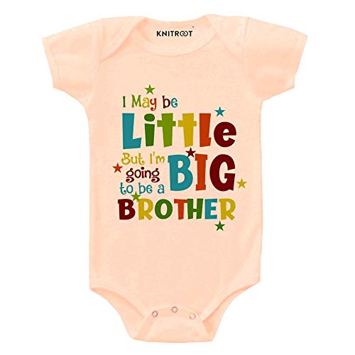 KNITROOTKNITROOT Sibling Love Baby Romper Half Slevees Envelope Neck I may be little but I am going to be big brother (KSRP05-2,3-6 Months,peach)