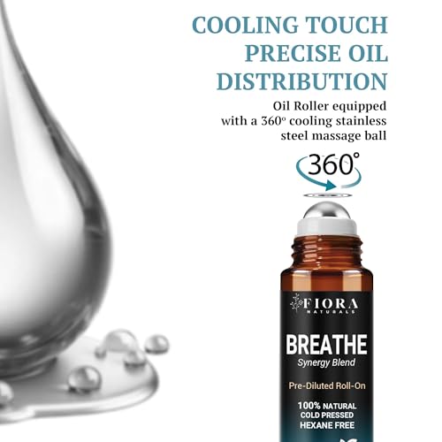 Image of Fiora Naturals Breathe Essential Oil Roll-On Blend - 100% Pure Eucalyptus, Peppermint & Tea Tree Oil Aromatherapy Blend. Therapeutic-Grade
