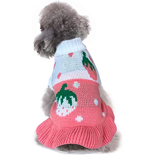 Chborchicen Pet Dog Sweaters Classic Knitwear Turtleneck Winter Warm Puppy Clothing Cute Strawberry And Heart Doggie Sweater cover
