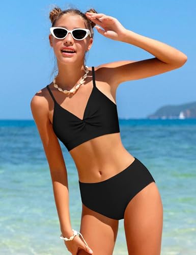 Girls Swimsuit 4 Piece Tropical Print Bikini Set Twist Criss Cross Bathing Suit with Kimono and Cover Up 9-16Y2