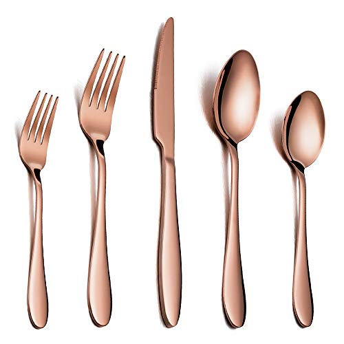 Silverware Set Copper Color Service for 4, E-far 20 Piece Brass Gold Stainless