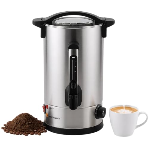 Fineera Urna de café comercial, cafetera de 100 tazas, urna comercial y de agua caliente, percolador de preparación rápida de 1500 W para negocios, fiestas, catering, acero inoxidable