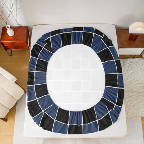 Image of Erosebridal Navy Blue Checkered Bedding Set Full Black and Blue Buffalo Plaid Bed Sheets Geometric Gingham Sheet Set Kids Boys Girls,Modern Grids Fitted Top Sheets 4 Piece