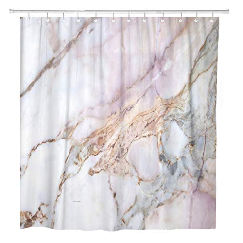 ArtSocket Shower Curtain Pink White Marble Pattern Gray Black Stone Light Granite Home Bathroom Decor Polyester Fabric Waterproof 72 x 72 Inches Set with Hooks