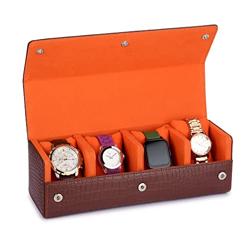 essart Sarvika 4 Slot Watch Keeping Box for Men Women PU Leather Watch Organizer Round Case Watch Holder Pouch for Travel with Lock and Cushion (WR-1044-Croco-Brown-Orange) (B0BVFHPWSN) Amazon Price History, Amazon Price Tracker