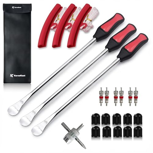 KernoKost 14.5 Tire Spoons Kit High Leverage Motorcycle Tire Irons & Rim Protectors Heavy Duty Cr-V Steel Levers for Dirt Bike ATV Lawn Mower & Tractor Includes Valve Tool & Rolling Pouch